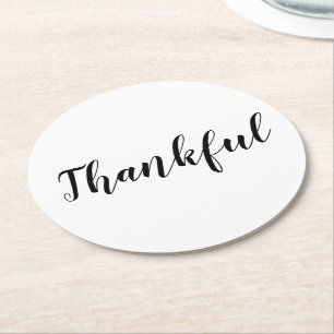 Thankful zwarte witte moderne manuscriptThanksgivi Ronde Kartonnen Onderzetter