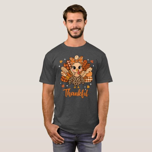 Thankfulurkey Fall Leopard Patchworkhanksgiving vi T-shirt (Voorkant volledig)