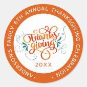 Thankgiving-modern swirly typografie ontwerp ronde sticker (Voorkant)