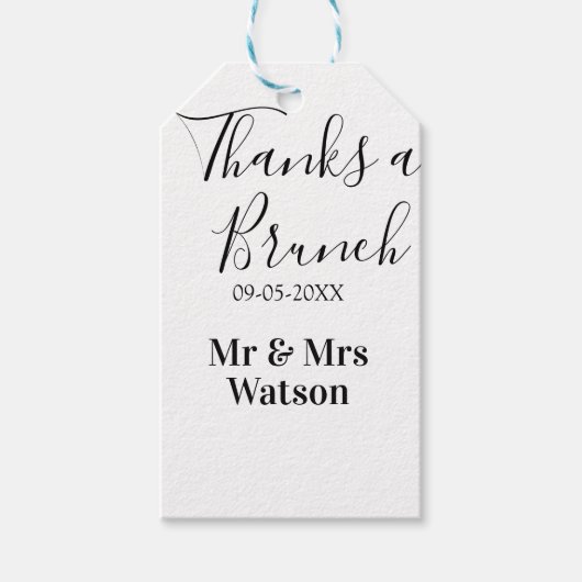 Thanks a brunch post wedding name date simple cadeaulabel (Voorkant)