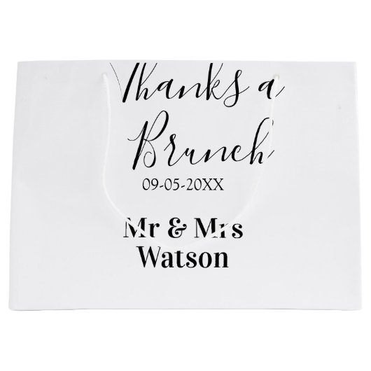 Thanks a brunch post wedding name date simple  groot cadeauzakje (Voorkant)