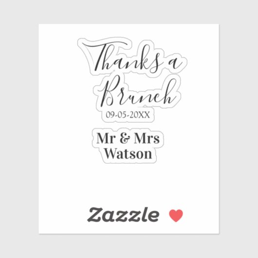Thanks a brunch post wedding name date simple sticker (Vel)