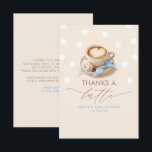 Thanks a Latte Coffee Themed Thank You Bedankkaart<br><div class="desc">Elegant beige and soft blue baby shower small thank you card coffee themed</div>