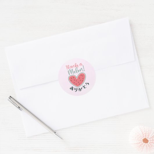 Thanks a Melon Kawaii Heart Watermelon Japanese Ronde Sticker (Envelop)