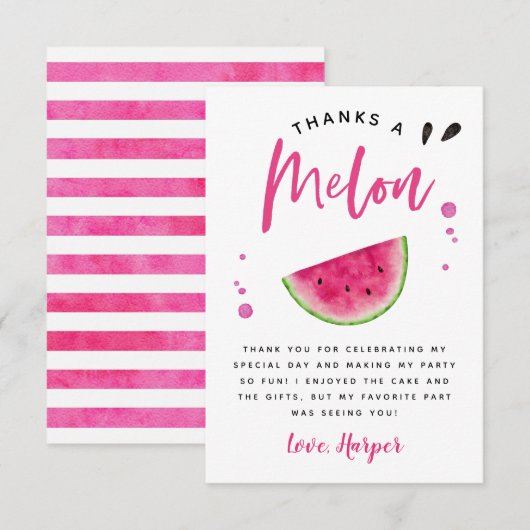 Thanks A Melon Roze Watermeloen Verjaardag Bedankkaart (Voorkant / Achterkant)