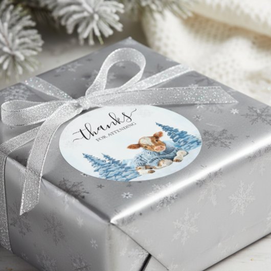 Thanks Baby Cow Christmas Winter Ronde Sticker