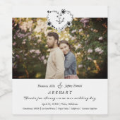 Thanks Floral Heart Wedding Photo Engaged Couple Wijn Etiket (Enkel label)