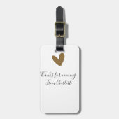thanks for coming add name text message gold heart bagagelabel (Voorkant verticaal)
