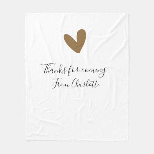 thanks for coming add name text message gold heart fleece deken (Voorkant)