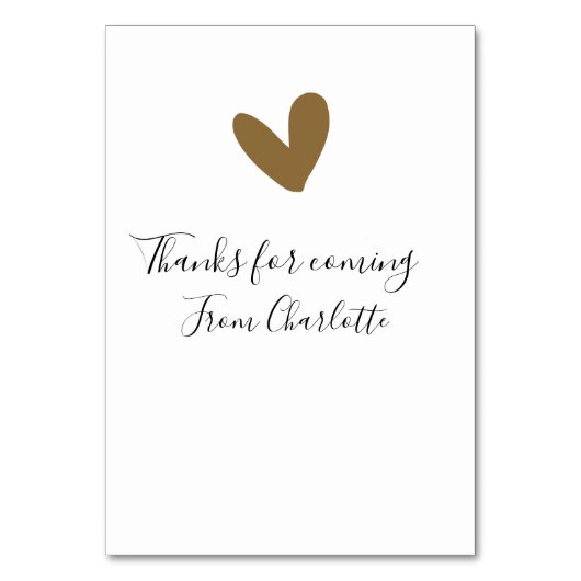 thanks for coming add name text message gold heart kaart (Voorkant)