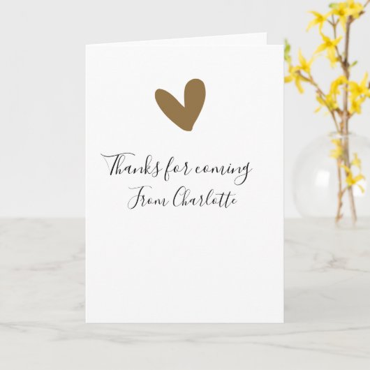 thanks for coming add name text message gold heart kaart (Gele Bloem)