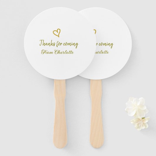 thanks for coming add name text message golden hea handwaaier (Voorkant en achterkant)