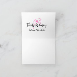 thanks for coming add name text message pink bow f bedankkaart