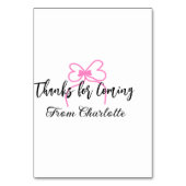 thanks for coming add name text message pink bow f kaart (Achterkant)
