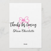 thanks for coming add name text message pink bow f kaart (Achterkant)