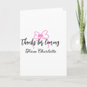 thanks for coming add name text message pink bow f kaart (Voorkant)