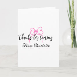 thanks for coming add name text message pink bow f kaart