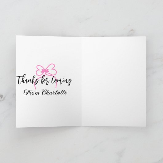 thanks for coming add name text message pink bow f kaart (Binnen)