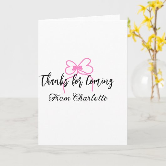 thanks for coming add name text message pink bow f kaart (Gele Bloem)