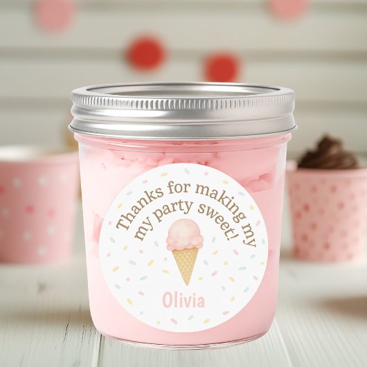 Thanks for Making My Party Sweet | Pink Ice Cream  Ronde Sticker