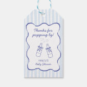 Thanks for Popping By Blue Soda Bottle Baby Shower Cadeaulabel (Voorkant)