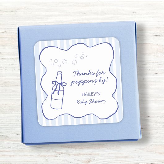 Thanks For Popping By Soda Bottle Blue Baby Shower Vierkante Sticker