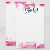 THANKS NOTE modern lettered dark pink watercolor Briefpapier (Voorkant / Achterkant)