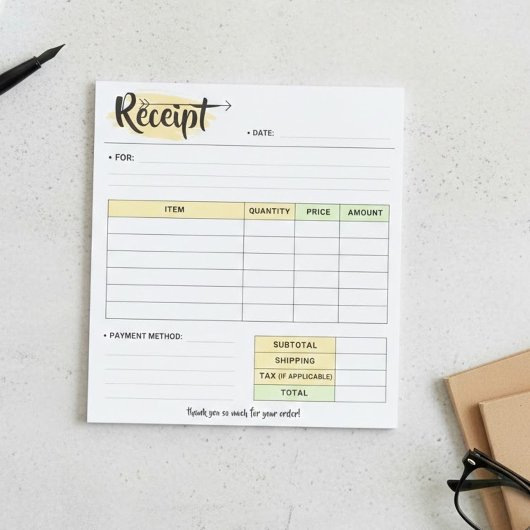 Thanks Order Receipt Form | Small Business Invoice Notitieblok