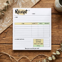 Thanks Order Receipt Form | Small Business Invoice Notitieblok