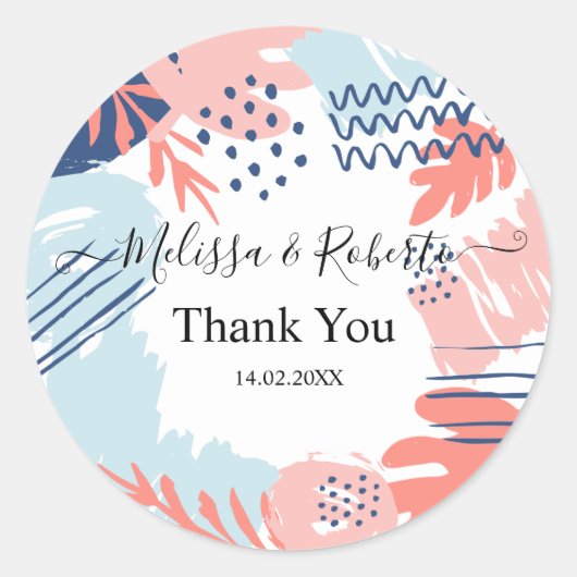 Thanks to the tropical water-colored wedding ronde sticker (Voorkant)