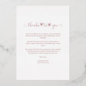 Thanks Wedding Rose Gold Heart Whimsical Script Folie Uitnodiging (Achterkant)