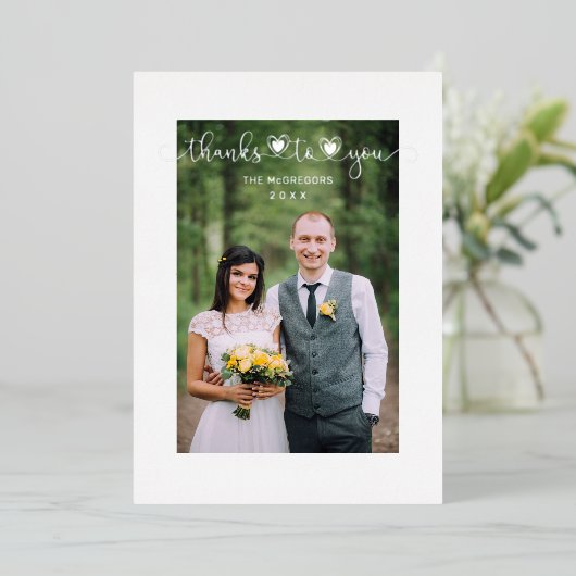 Thanks Wedding Silver Heart Whimsical Script Folie Uitnodiging (Staand Voorkant)