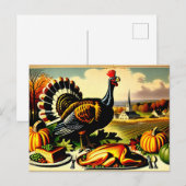 Thanksgiving 1800s Fresh Turkije Feestdagenkaart (Voorkant / Achterkant)