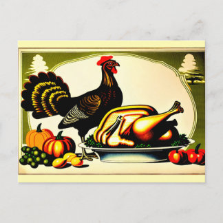 Thanksgiving 1910s Retro Turkije Voor en Na Feestdagenkaart