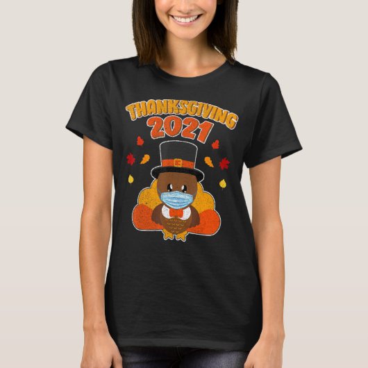 Thanksgiving 2021 Turkije Facemask herfst Herfst T-shirt (Voorkant)