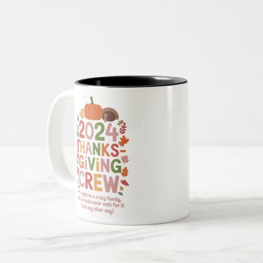 Thanksgiving 2024 Crew Turkije Matching Tweekleurige Koffiemok (Voorkant links)