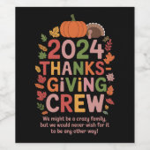 Thanksgiving 2024 Crew Turkije Matching Wijn Etiket (Enkel label)