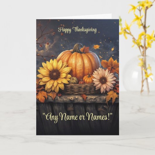 Thanksgiving Aangepaste naam of namen Herfst Kaart (Gele Bloem)