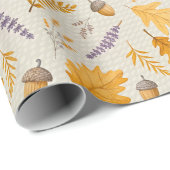 Thanksgiving Acorn and Lavender Fall Gift Wrap Cadeaupapier (Rol Hoek)