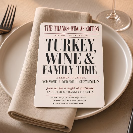 Thanksgiving AF Krant Dinner Party Kaart