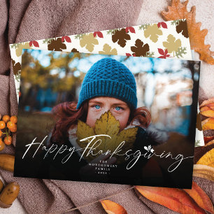 Thanksgiving afvlakt handschriftenfoto feestdagenkaart