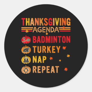 Thanksgiving-agenda Badminton Herhaal Turkije Kost Ronde Sticker