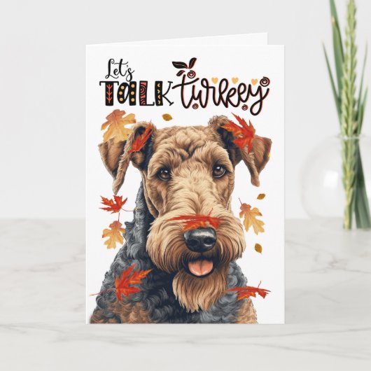 Thanksgiving Airedale Dog Laten we het over Turkij Feestdagen Kaart (Voorkant)