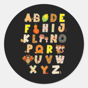 Thanksgiving alfabet grappig turkije Herfst voorsc Ronde Sticker