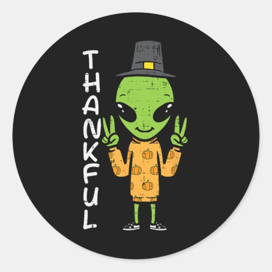 Thanksgiving Alien Dankbaar Funny Herfst Ruimte Ma Ronde Sticker (Voorkant)