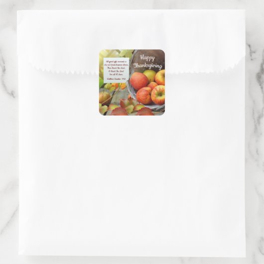 Thanksgiving Apple Basket Vierkante Sticker (Tas)
