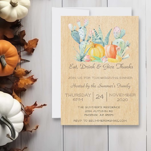 Thanksgiving Aquarel Woestijn Cactus Pompoen Kaart