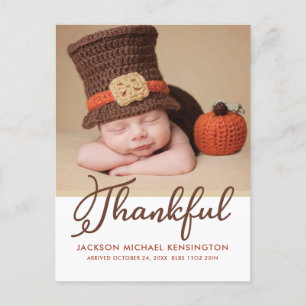 Thanksgiving Autumn Baby Birth Foto Aankondigingskaart