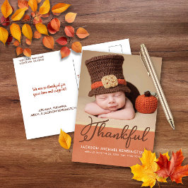 Thanksgiving Autumn Baby Birth Foto Aankondigingskaart
