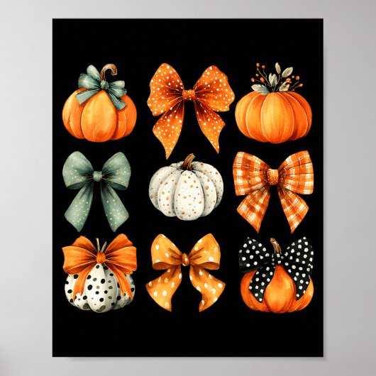 Thanksgiving Autumn Fall Leaves Coquette Bow Pumpk Poster (Voorkant)